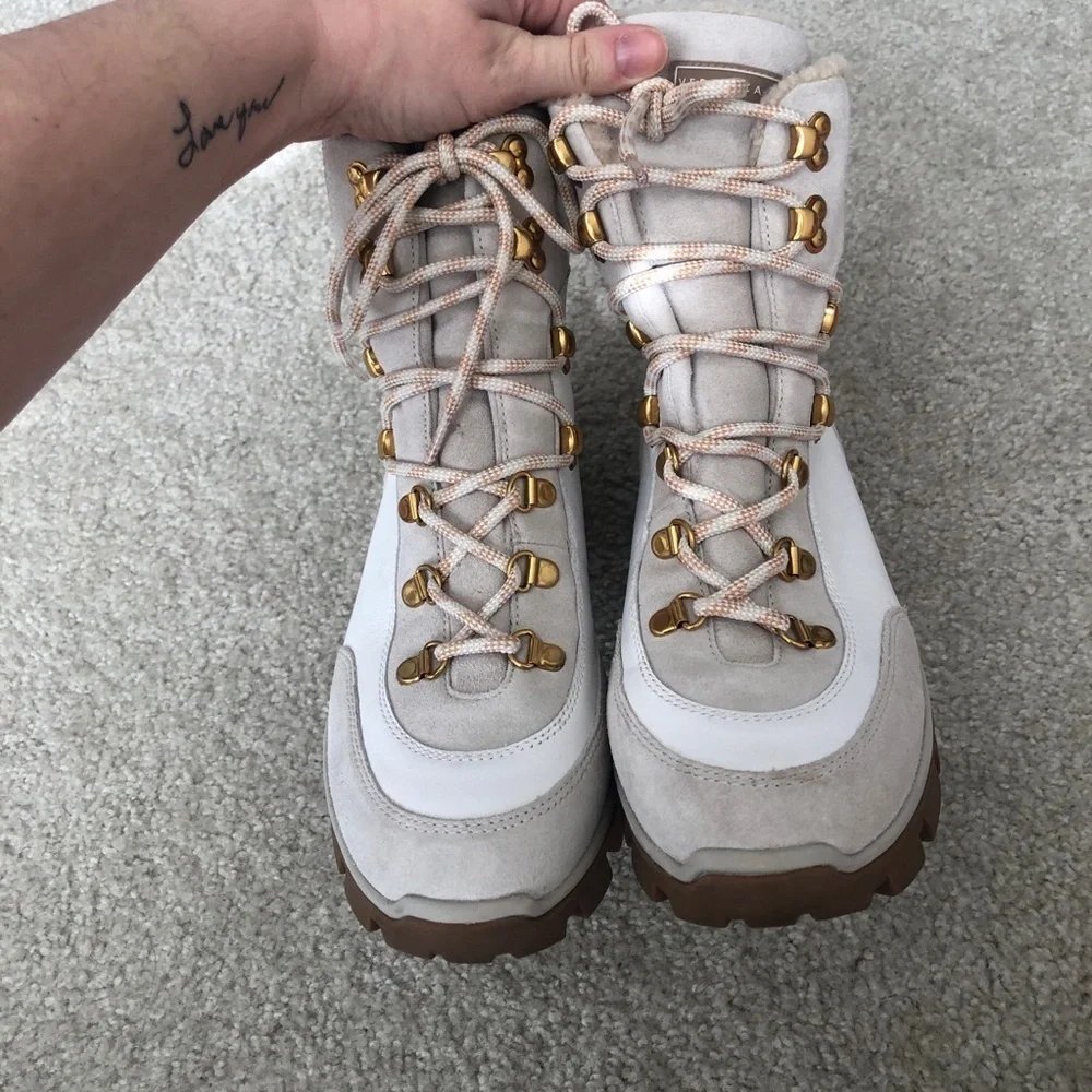 Veronica Beard Galina Boot In White And Snow Leather Lace up Boots Size 10.5
